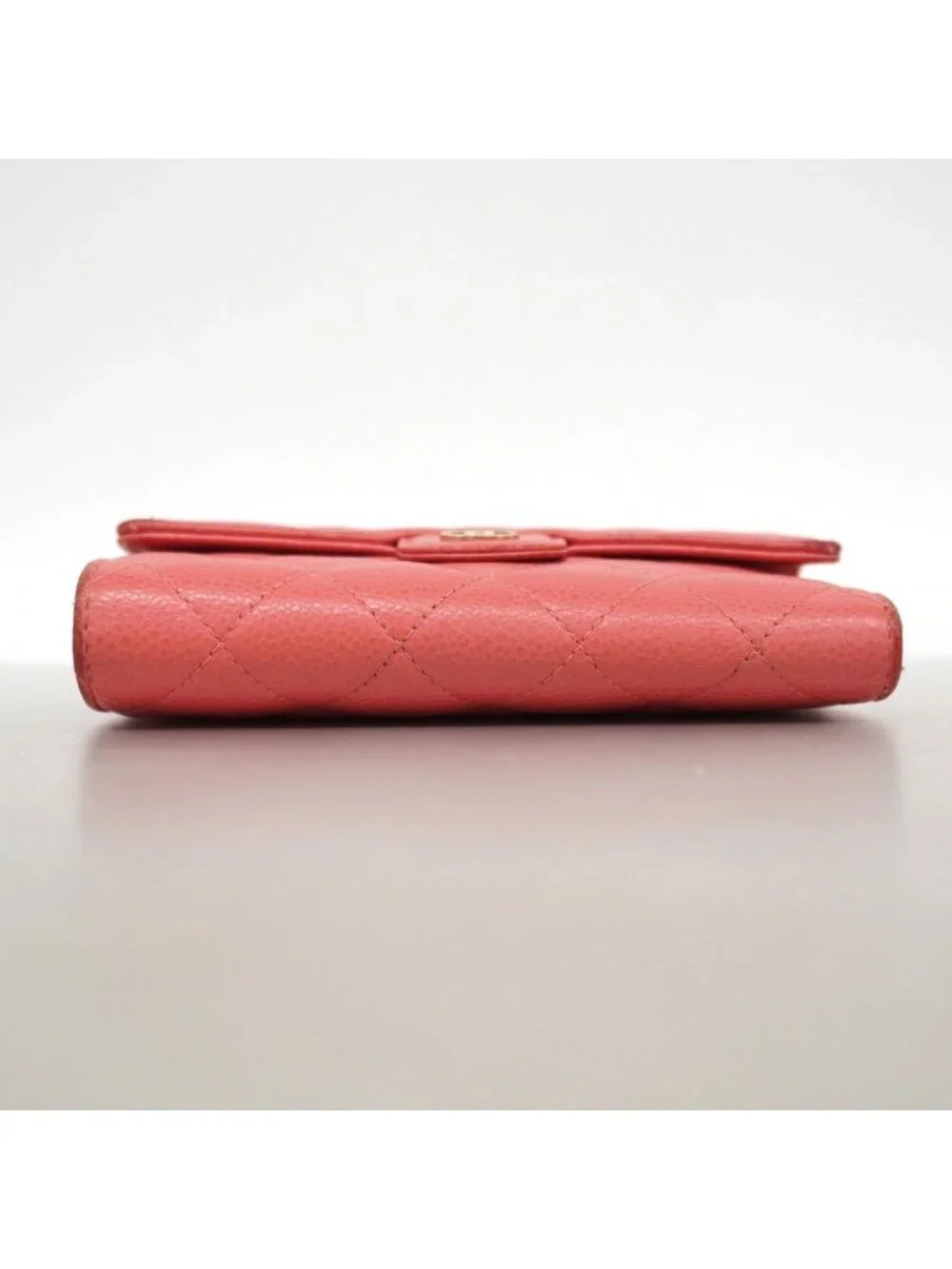 Chanel Trifold Wallet Quilted Caviar Leather Pink Gold